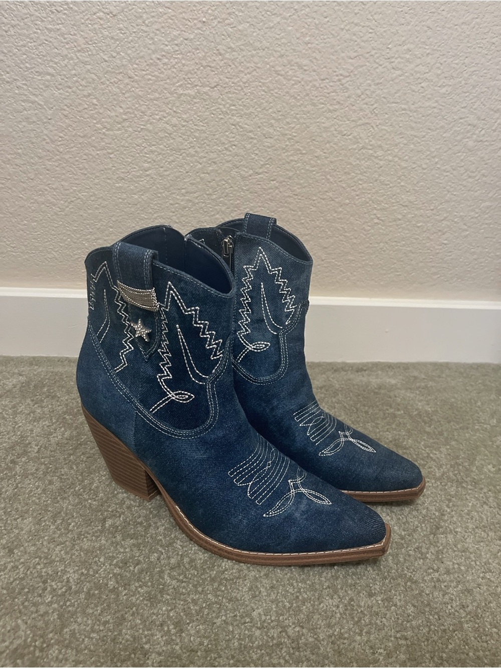 Nine West Women’s Blue Denim Western Ankle Booties